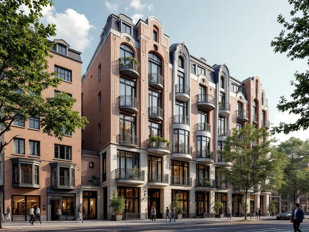 Amsterdam art deco gebouwen met geometrische gevels, gebogen balkons en sierlijke metaaldetails uit de jaren 1930