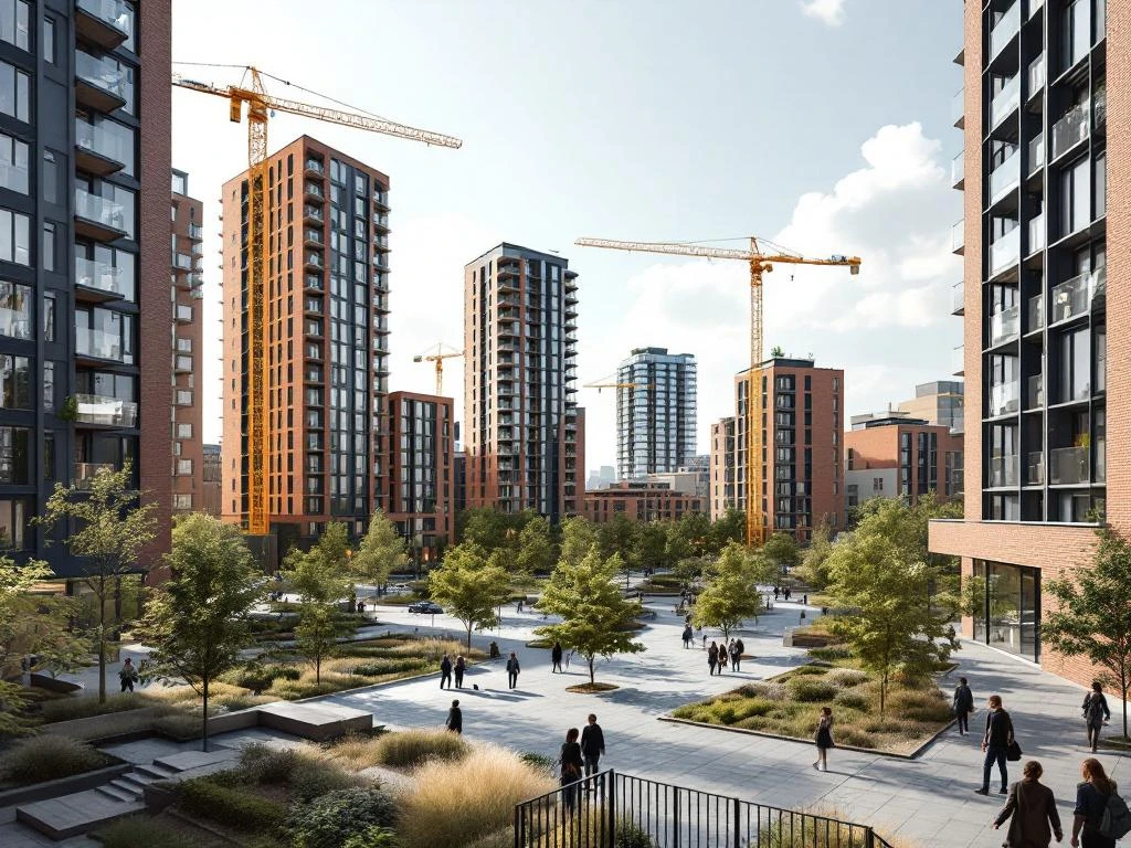 Moderne woontorens en gerenoveerde appartementen in Amsterdam Zuidoost met groene parken en wandelende mensen