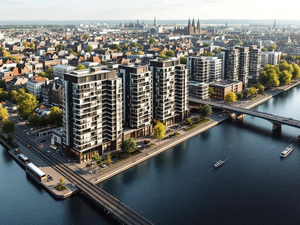 Moderne waterfront appartementen in IJburg verbonden met historisch Amsterdam centrum via tramlijn 26 en elegante bruggen